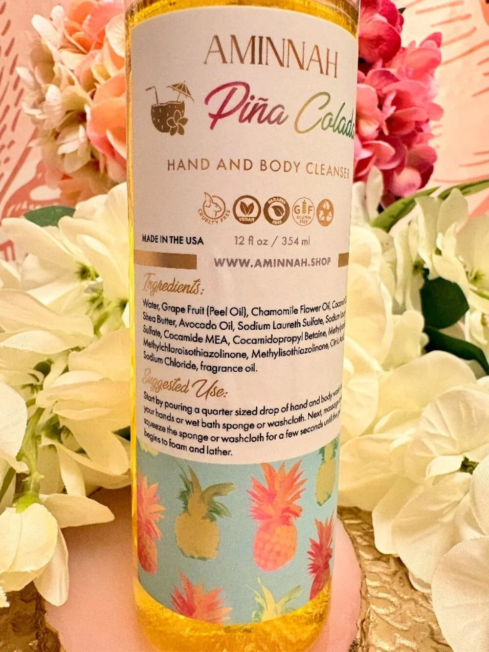 AMINNAH Piña Colada Hand & Body Foaming Cleanser – 12 oz